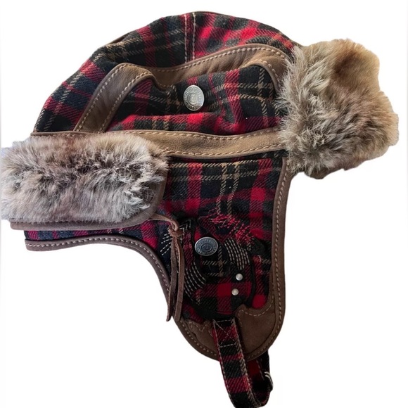 True Religion Red Plaid Trapper Hat with Chinstrap - Picture 12 of 12